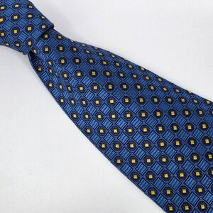 Paul Fredrick Geometric Silk Necktie Mens Blue Yellow Hand Tailored USA